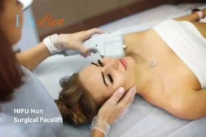 Woman having Hi-Fu to reduce wrinkles Yateley.