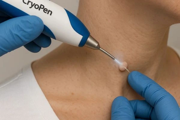 Person receiving Cryotherapy skin tag removal Yateley